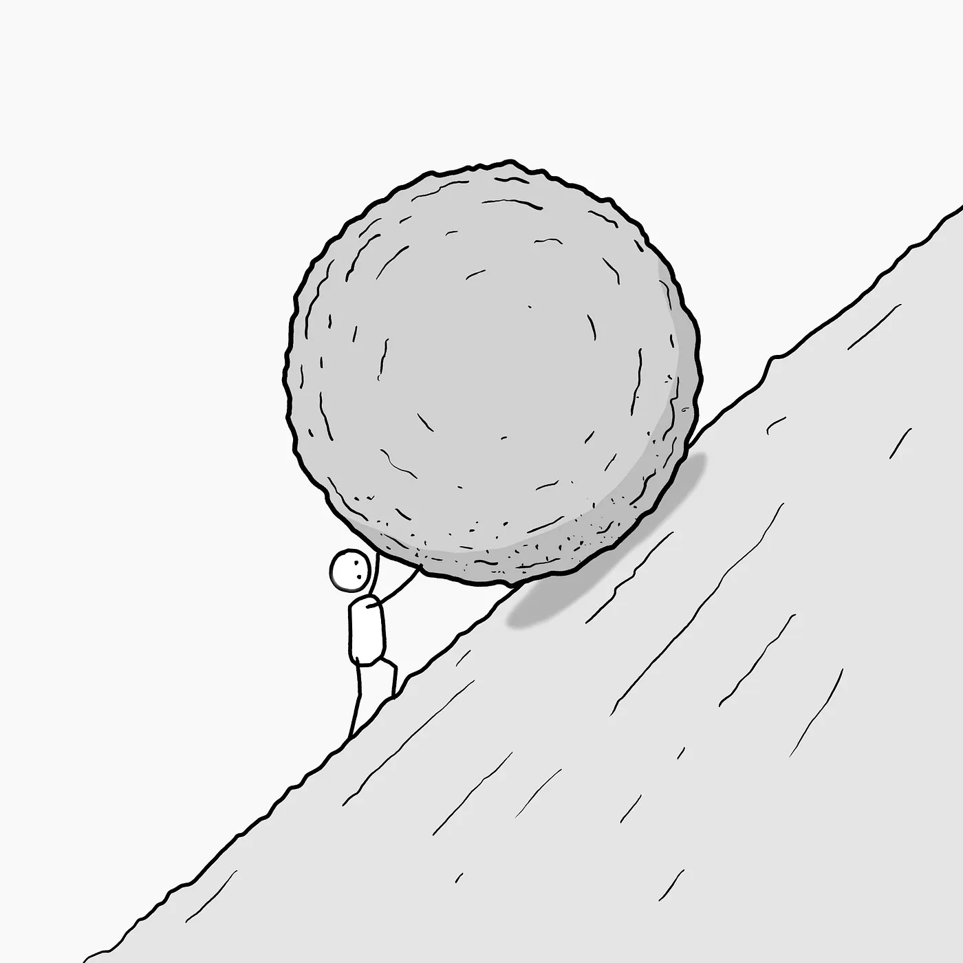 Sisyphus pushing a boulder up a hill